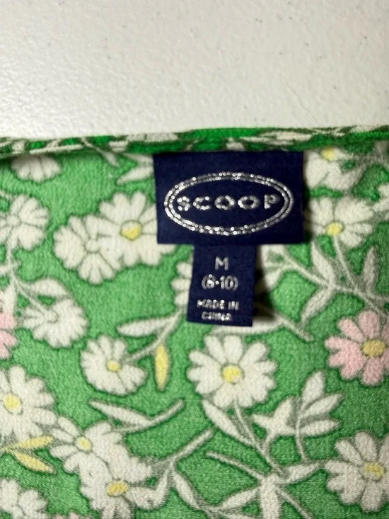 Scoop Floral V-Neck Midi Dress Short Puff Sleeves Spring Summer Party Green M - Picture 5 of 7